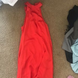 Silk red around the neck dress